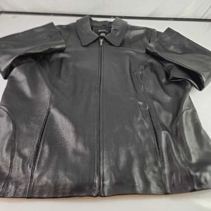 Lane Bryant Womens Leather Jacket Black Full Zip Lined Collar Plus 22/24